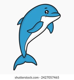 Cute dolphin jumping out of water isolated