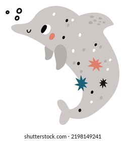 Cute dolphin kid print. Sea water animal