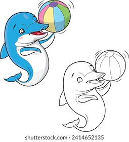 cute dolphin, line and colors dolphin, Cute cartoon blue dolphin