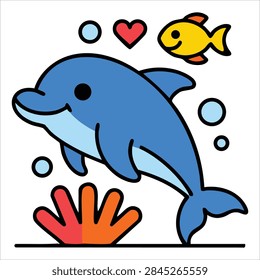 Cute dolphin love dolphin flat vector graphic on white background
