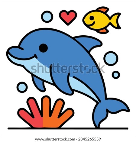 Cute dolphin love dolphin flat vector graphic on white background