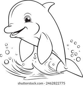 Cute Dolphin or Mammal Animal for Coloring Book, Black and White Cartoon Illustration