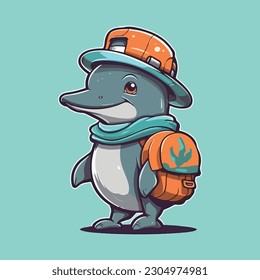 Cute dolphin mascot character for tour company.