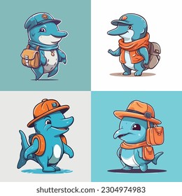 Cute dolphin mascot character for tour company.
