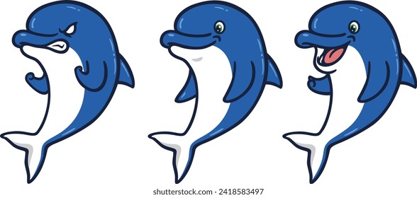 Cute Dolphin Mascot with Different Emotions