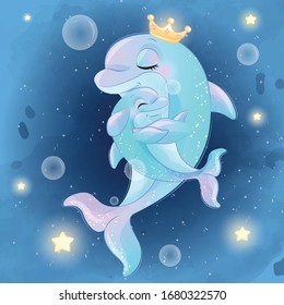 Cute Dolphin Mother And Baby