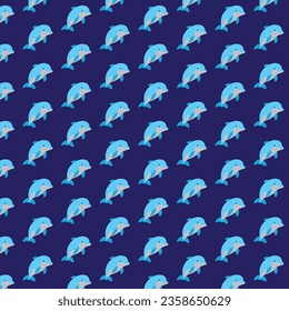 Cute dolphin on blue background. Vector illustration
