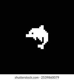 Cute Dolphin in pixel art - Cute kawaii style pixel animal in retro 1-bit game style - used for presentations, logo, stickers, icons, and can be applied to t-shirt screen printing