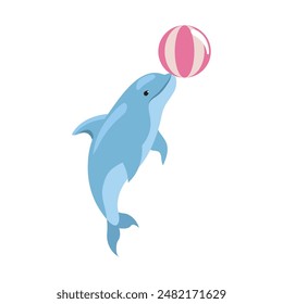 cute dolphin playing ball isolated