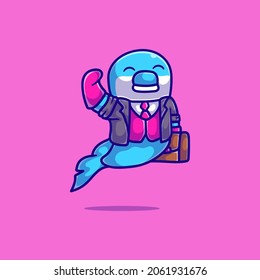 cute dolphin professor, suitable for t-shirt designs or cute dolphin mascots