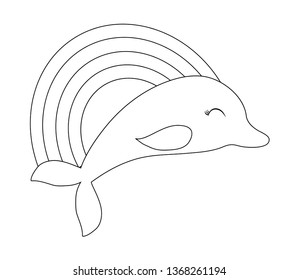 cute dolphin with rainbow