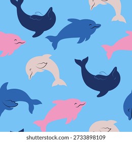 Cute dolphin seamless pattern illustration