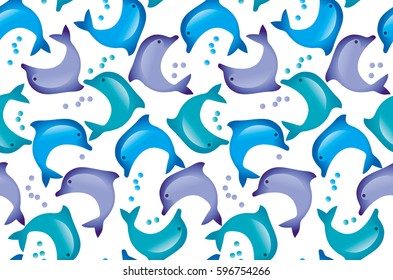Cute dolphin seamless pattern in kid-style tender pastel color.  Decorative marine life design element. vector illustration for fabric, wrapping paper, background