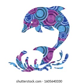Cute Dolphin Silhouette Vector Blue Purple Card