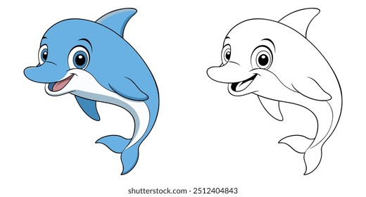 Bonito Dolphin Sorriso Desenho Animado Página Para Crianças