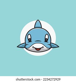 Cute dolphin smiling face cartoon illustration