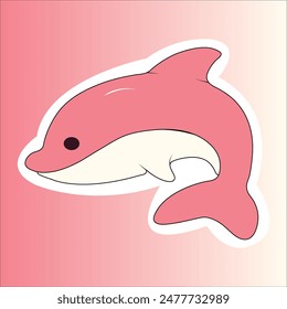 Cute Dolphin Sticker Clip Art - Vector Illustration
