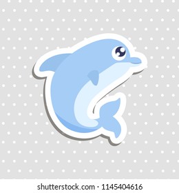 Cute dolphin sticker vector illustration.