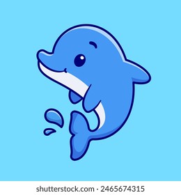 Cute Dolphin Swimming Cartoon Vector Icon Illustration. Animal Nature Icon Concept Isolated Premium Vector. Flat Cartoon Style