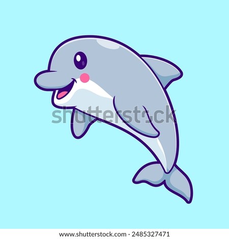 Cute Dolphin Swimming Cartoon Vector Icon Illustration. Animal Nature Icon Concept Isolated Premium Vector. Flat Cartoon Style