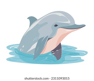 Cute dolphin swimming in icy arctic waters icon isolated