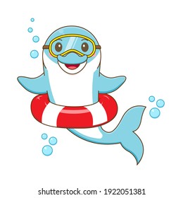 Cute dolphin swimming  mascot illustration