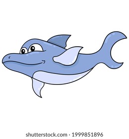 cute dolphin swimming  vector illustration art  doodle icon image kawaii 