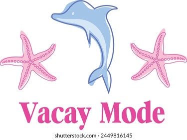 Cute Dolphin Vacay Holiday Starfish Retro abstract sketch Pink Vector Sea Ocean Tshirt Graphic Fashion logo Trending Apparel Slogan
