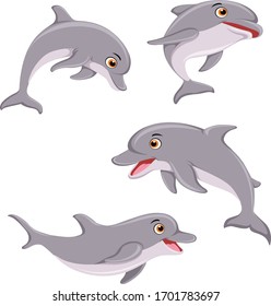 lindo delfín vectorial caricatura ilustración agua de mar bajo el agua
