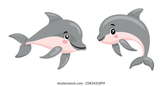 Cute dolphin. Vector clipart illustration on isolated background.