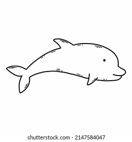 Cute dolphin. Vector doodle illustration. Marine animals. Coloring book for kids.