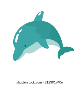 Cute dolphin. Vector isolated clipart. Sticker with a marine animal
