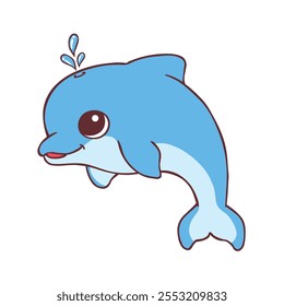 Cute Dolphin with Water on Head Cartoon