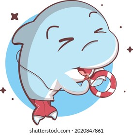 Cute dolphins Coast Guard cartoon illustrations suitable for illustration of children`s books, stickers and other needs