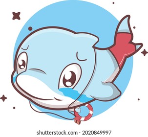 La guardia costera de los delfines de Cute es ilustraciones de caricaturas tristes adecuadas para ilustrar libros infantiles, stickers y otras necesidades