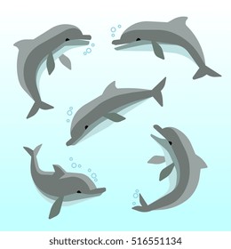 Cute dolphins in different poses vector set