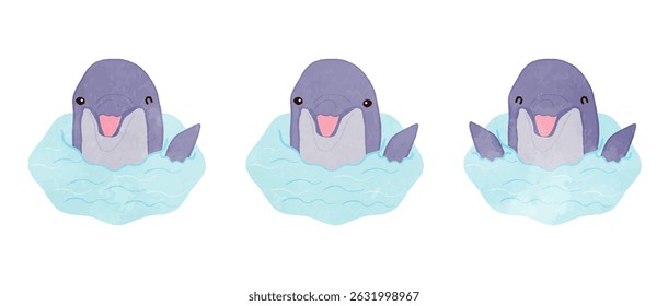 Cute dolphins emerging from the water set