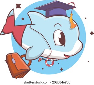 Los delfines curados van a la escuela ilustraciones de dibujos animados adecuadas para ilustrar libros infantiles, pegatinas y otras necesidades