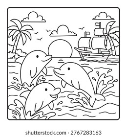 Cute Dolphins Jumping Coloring