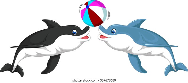 cute dolphins play ball