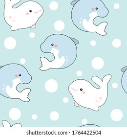 Cute dolphins seamless pattern on white background. 