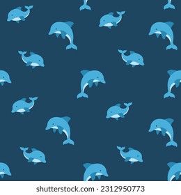 Cute dolphins, seamless pattern with vector hand drawn art