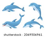 Cute dolphins in various poses cartoon illustration