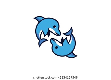 diseño del logo de la plantilla de vector de delfines lindos