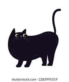 Cute domestic animal kitty flat icon Playful black cat. Vector illustration