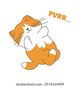 Cute domestic cat in flat design. Adorable lying and resting pet with purr. Vector illustration isolated.