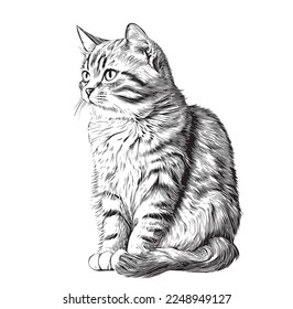 Cute domestic cat hand drawn sketch Pets Vector illustration