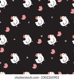 Cute Domestic Chicken Family Farm Vector Seamless Pattern can be use for background and apparel design can be use for background and apparel design