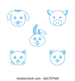 Cute Domestic Pets Icons Set Line