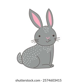 Cute domestic rabbit in flat design. Happy pet sitting, fluffy bunny. Vector illustration isolated.